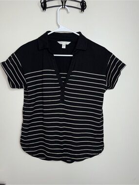 Garnet Hill Black and White Striped Polo Tunic